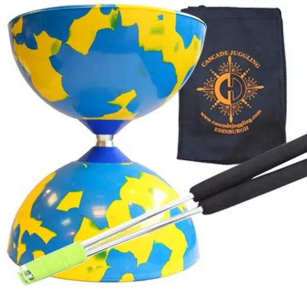 Blue & Yellow Jester Diabolo Set with Metal Sticks & Carry Bag