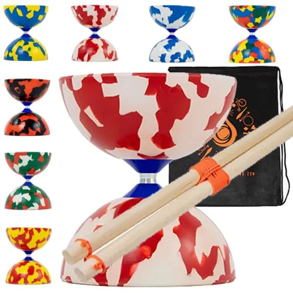 Jester Diabolo Set with Wood Sticks (Red/White)
