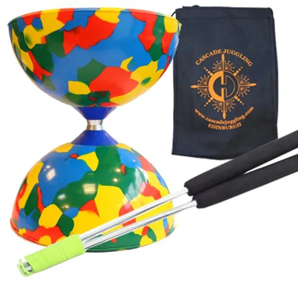 Multicoloured Jester Diabolo Set with Aluminium Sticks and Bag