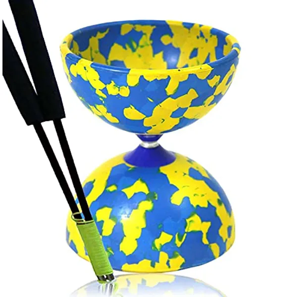 Jester Diabolo Set with Superglass Sticks and String (Blue/Yellow)