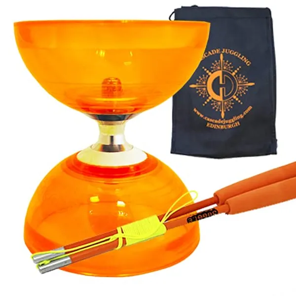 Orange Cyclone Quartz II Diabolo Set with Superglass Sticks & Carry Bag