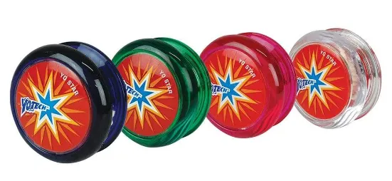 4 x Yo Yo's - colours from left to right are: Black, Green, Pink, Transparent